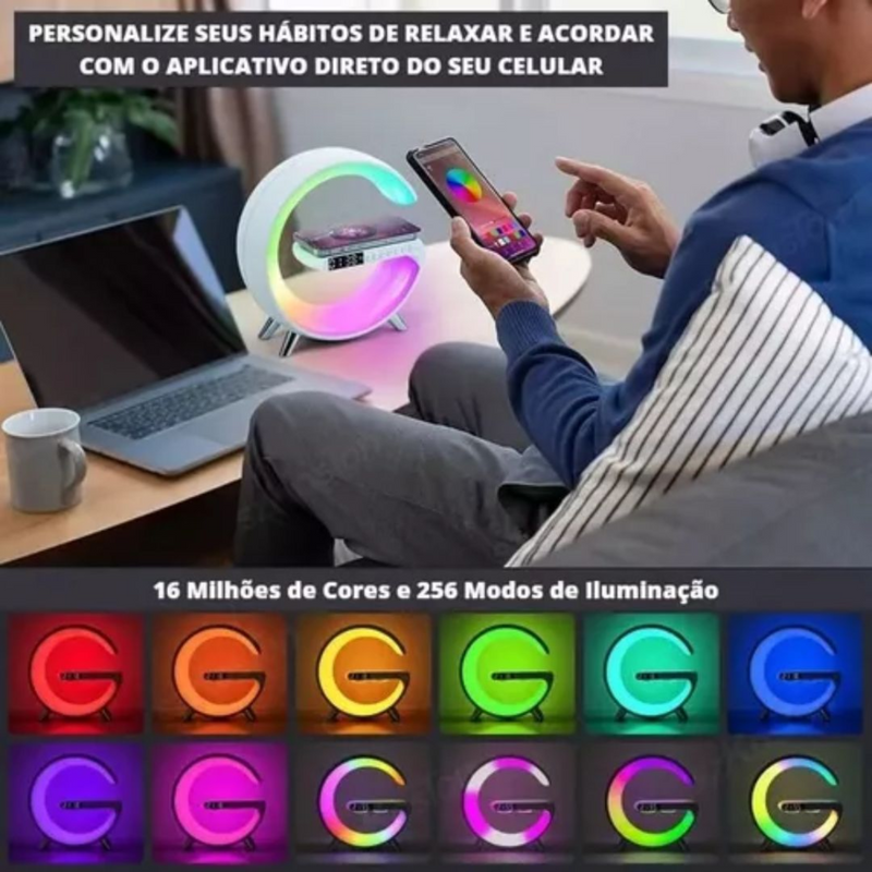 Luminária Multifuncional com Caixa De Som Carregador e Despertador